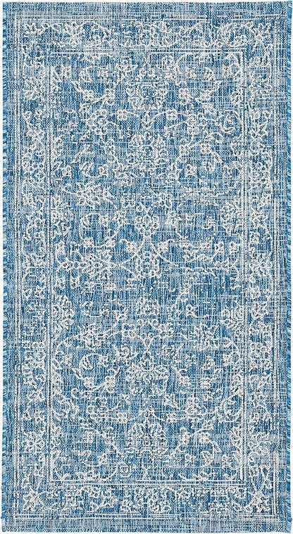 SAFAVIEH Washable Rug Outdoor Courtyard Collection - 2'3" x 5', Navy & Ivory, Non-Shedding & Easy Cleaning, Ideal for Patio, Front Door, Entryway, Mudroom, Doormat (CY8680-36821)