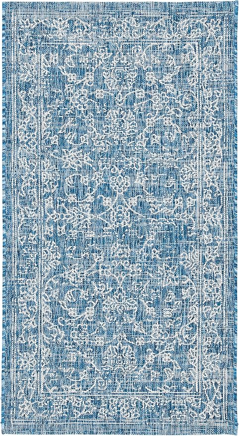 SAFAVIEH Washable Rug Outdoor Courtyard Collection - 2'7" x 5', Navy & Ivory, Non-Shedding & Easy Cleaning, Ideal for Patio, Backyard, Mudroom (CY8680-36821)