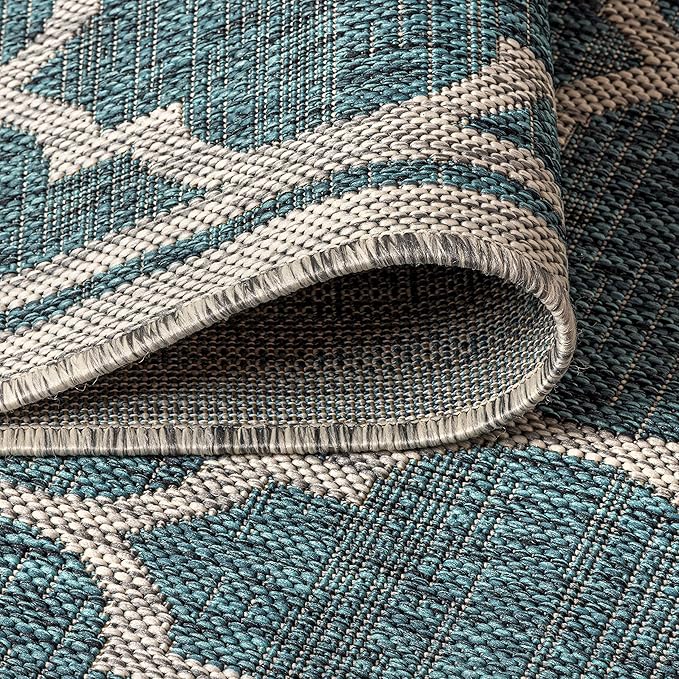 JONATHAN Y Moroccan Trellis Indoor Outdoor Round Area Rug 6 Ft Teal/Gray, Trebol Textured Weave for Backyard, Patio, Porch, Easy-Cleaning, High Traffic, Pet-Friendly, Non-Shedding (SMB109E-6R)