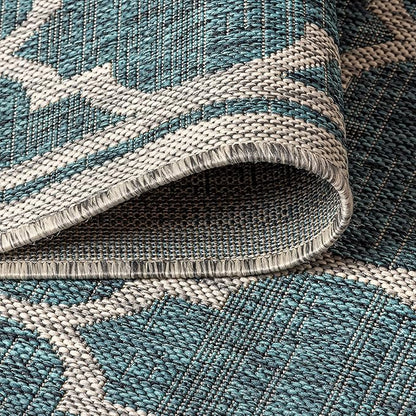 JONATHAN Y Moroccan Trellis Indoor Outdoor Round Area Rug 6 Ft Teal/Gray, Trebol Textured Weave for Backyard, Patio, Porch, Easy-Cleaning, High Traffic, Pet-Friendly, Non-Shedding (SMB109E-6R)