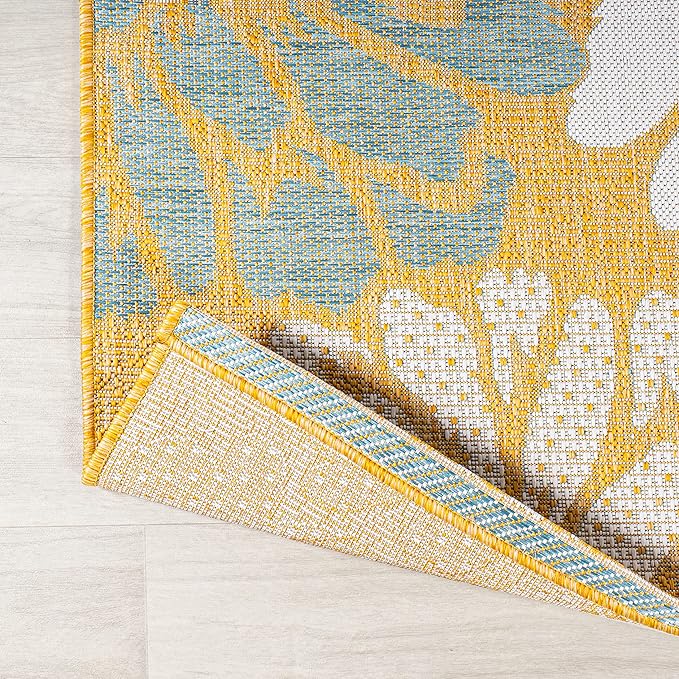 JONATHAN Y Floral Textured Weave Indoor Outdoor Round Area Rug 5 Ft Yellow/Cream, Zinnia Modern for Backyard, Patio, Porch, Easy-Cleaning, High Traffic, Pet-Friendly, Non-Shedding (SMB110G-5R)
