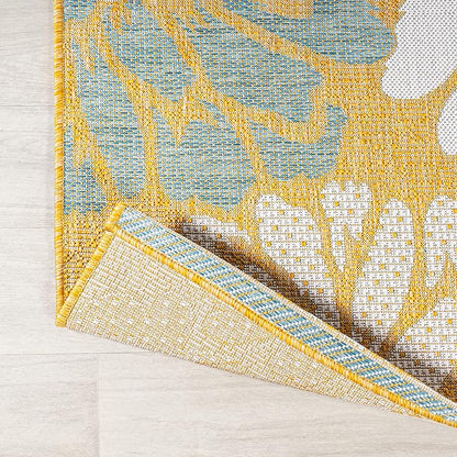 JONATHAN Y Floral Textured Weave Indoor Outdoor Round Area Rug 5 Ft Yellow/Cream, Zinnia Modern for Backyard, Patio, Porch, Easy-Cleaning, High Traffic, Pet-Friendly, Non-Shedding (SMB110G-5R)