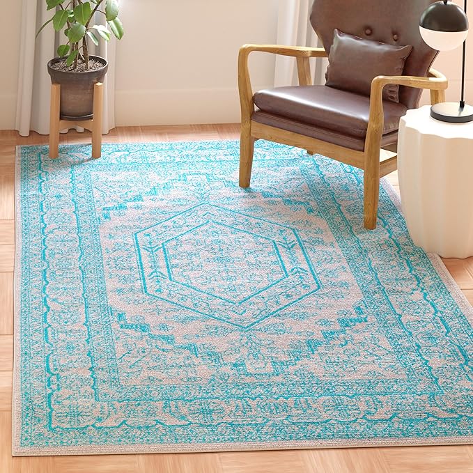 SAFAVIEH Adirondack Collection Accent Rug - 4' x 6', Light Grey & Teal, Oriental Medallion Design, Non-Shedding & Easy Care, Ideal for High Traffic Areas in Entryway, Living Room, Bedroom (ADR108L)