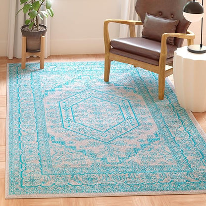SAFAVIEH Adirondack Collection Accent Rug - 4' x 6', Light Grey & Teal, Oriental Medallion Design, Non-Shedding & Easy Care, Ideal for High Traffic Areas in Entryway, Living Room, Bedroom (ADR108L)