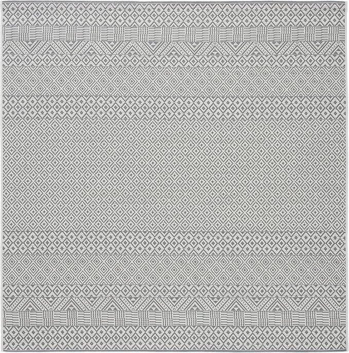 SAFAVIEH Washable Rug Outdoor Courtyard Collection - 5'3" Square, Brown & Grey, Non-Shedding & Easy Cleaning, Ideal for Patio, Backyard, Mudroom (CY6235-07812)