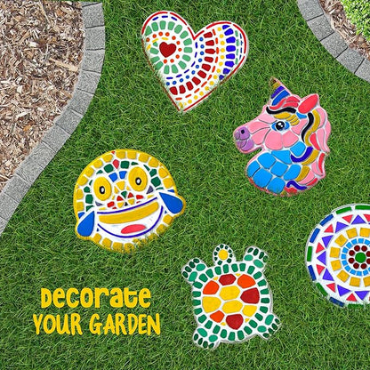 Dan&Darci Stepping Stones Painting Kit for Kids, 5 Paint Your Own Garden Stones with Paints and Brushes, Crafts for Kids Ages 6-8