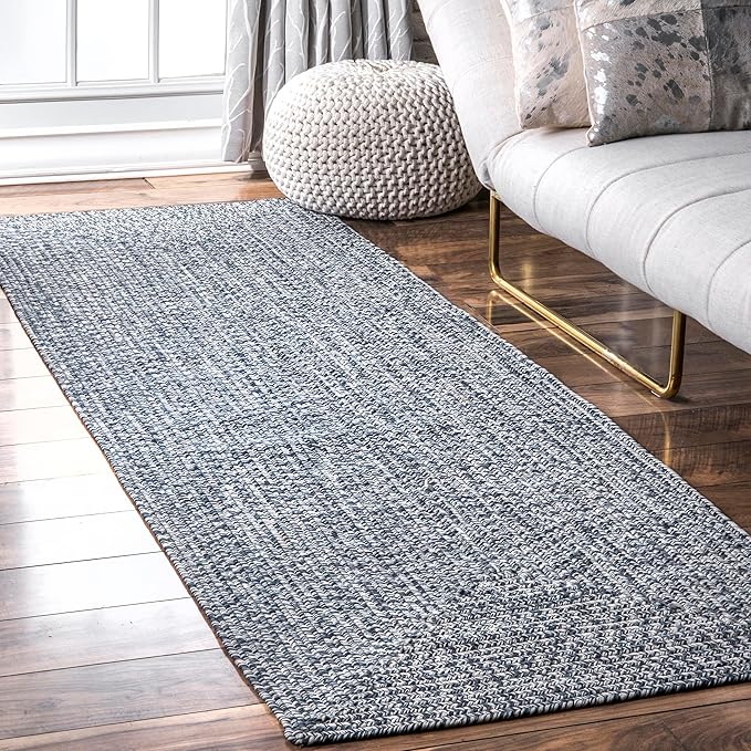 nuLOOM 2' x 8' Solid Hand Braided Indoor/Outdoor Area Rug, Pet-Friendly, High Traffic, Weather Resistant, for Patio, Balcony, Bedroom, Living, Dining Room, Wynn Navy