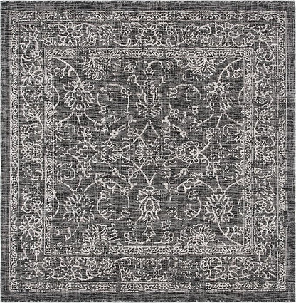 SAFAVIEH Washable Rug Outdoor Courtyard Collection - 5'3" Square, Black & Ivory, Non-Shedding & Easy Cleaning, Ideal for Patio, Backyard, Mudroom (CY8680-36621)