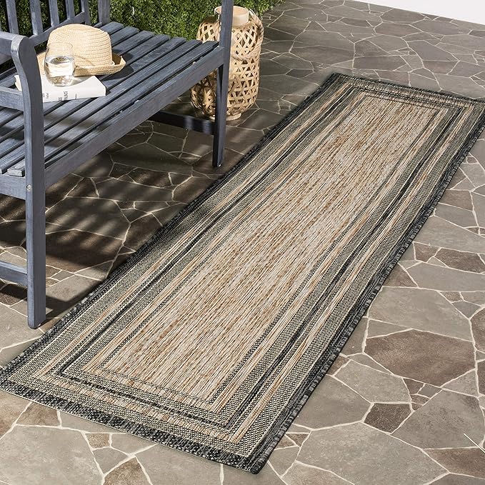 SAFAVIEH Courtyard Collection 2' x 3'7" Natural / Black CY8475 Indoor/ Outdoor Waterproof Easy-Cleaning Patio Backyard Mudroom Accent-Rug
