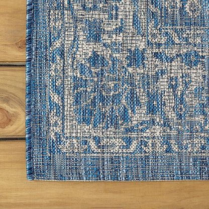 JONATHAN Y Weave Floral Indoor Outdoor Square Area Rug 5X5 Navy/Gray, Tela Bohemian Textured for Backyard, Patio, Porch, Easy-Cleaning, High Traffic, Pet-Friendly, Non-Shedding (SMB100B-5SQ)
