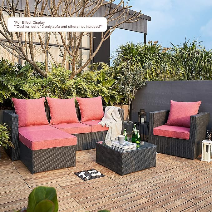 ARTPLAN Outdoor Deep Seating Cushions with Backrest Set, All-Weather Waterproof Patio Sofa Cushions for Sectionals, High-Resilience Foam Garden Furniture Cushion Cover,Repture Red
