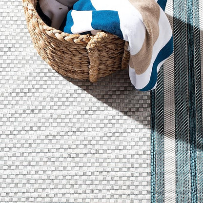 SAFAVIEH Washable Rug Outdoor Courtyard Collection - 2'3" x 6' Runner, Ivory & Teal, Non-Shedding & Easy Cleaning, Ideal for Patio, Entryway, Mudroom, Hallway, Kitchen (CY8475-53512)
