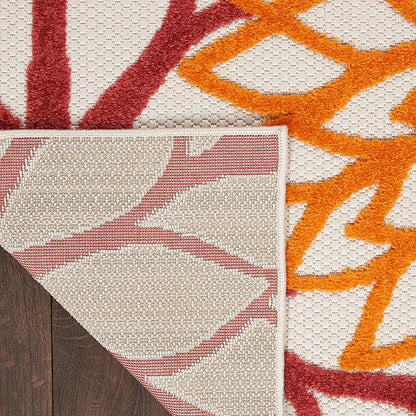 Nourison Aloha Indoor/Outdoor Red Multi Colored 7'10" x 10'6" Area Rug, Tropical, Botanical, Easy Cleaning, Non Shedding, Bed Room, Living Room, Dining Room, Deck, Backyard, Patio (8x10)