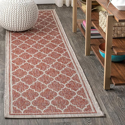 JONATHAN Y Moroccan Trellis Indoor Outdoor Runner Rug 2X10 Red/Beige, Trebol Textured Weave for Backyard, Patio, Porch, Easy-Cleaning, High Traffic, Pet-Friendly, Non-Shedding (SMB109C-210)