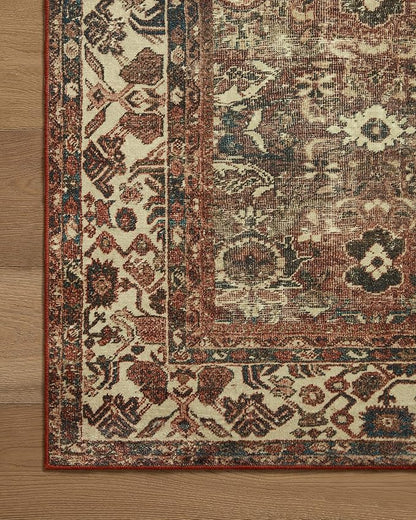 Loloi Magnolia Home by Joanna Gaines Banks Collection BAN-04 Brick/Ivory 2'-6" x 7'-6", .13" Pile Height, Machine Washable, Runner Rug