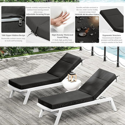 Chaise Lounge Cushion for Outdoor Furniture, Waterproof Fade and Tear Resistant Lounge Deck Chair Cushions for Patio Lawn Pool Resort Hotel