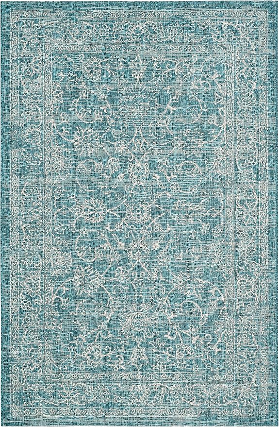 SAFAVIEH Washable Rug Outdoor Courtyard Collection - 5'3" x 7'7", Turquoise, Non-Shedding & Easy Cleaning, Ideal for Patio, Backyard, Mudroom (CY8680-37221)