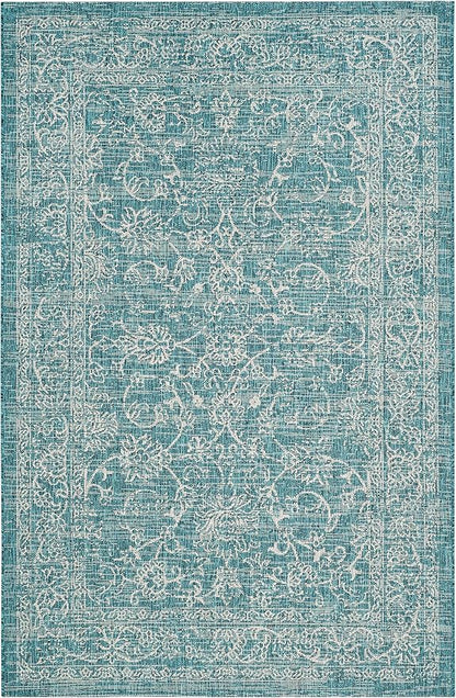 SAFAVIEH Washable Rug Outdoor Courtyard Collection - 5'3" x 7'7", Turquoise, Non-Shedding & Easy Cleaning, Ideal for Patio, Backyard, Mudroom (CY8680-37221)
