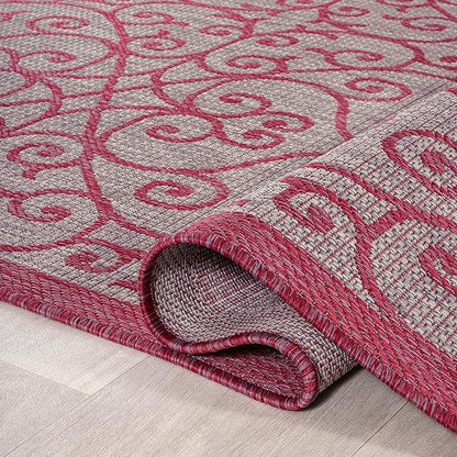 JONATHAN Y Vintage Filigree Indoor Outdoor Runner Rug 2X8 Light Gray/Fuchsia, Madrid Textured Weave for Backyard, Patio, Porch, Easy-Cleaning, High Traffic, Pet-Friendly, Non-Shedding (SMB107I-28)