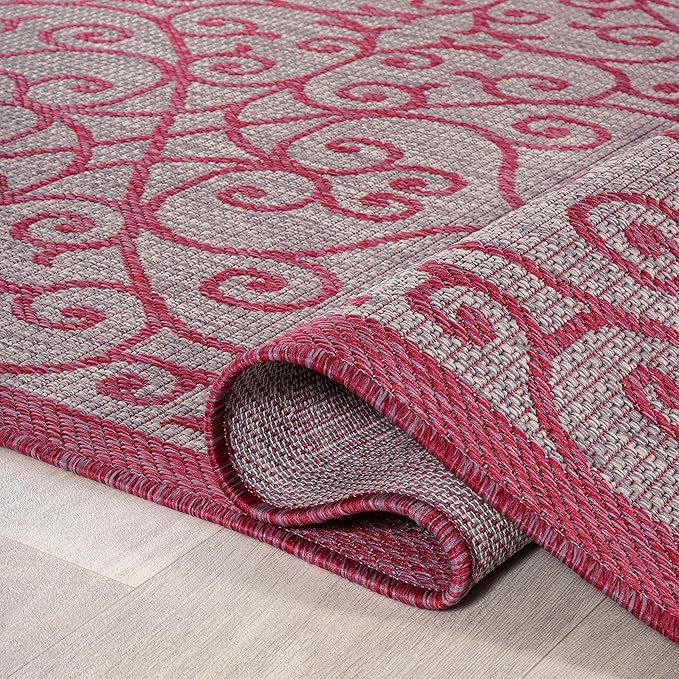 JONATHAN Y Vintage Filigree Indoor Outdoor Runner Rug 2X10 Light Gray/Fuchsia, Madrid Textured Weave for Backyard, Patio, Porch, Easy-Cleaning, High Traffic, Pet-Friendly, Non-Shedding (SMB107I-210)
