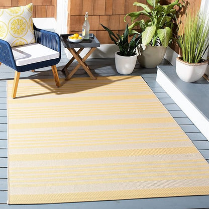 SAFAVIEH Courtyard Collection 4' x 5'7" Gold/Beige CY6062 Stripe Indoor/ Outside Waterproof Easy cleansingPatio Backyard Mudroom Area Mat