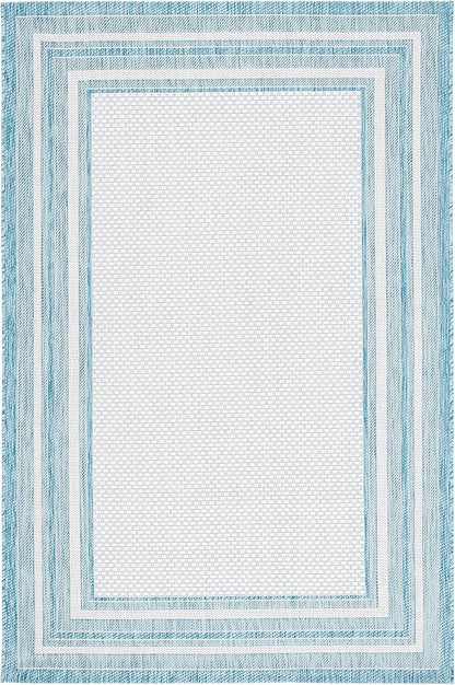 SAFAVIEH Washable Rug Outdoor Courtyard Collection - 6'7" x 9'6", Ivory & Aqua Blue, Non-Shedding & Easy Cleaning, Ideal for Patio, Backyard, Mudroom (CY8475-53612)