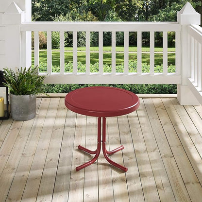 Crosley Furniture Griffith Weather Resistant Retro Metal Outdoor Side Table for Patio, Deck, Porch, Coral Red
