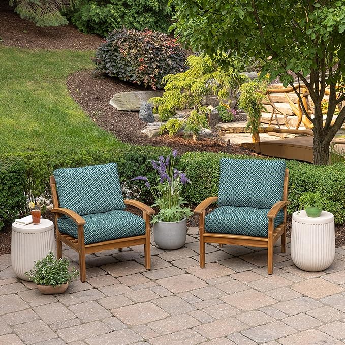 Arden Outdoor Plush Modern Tufted Blowfill Deep Seat Set, 24 x 24, Water Repellent, Fade Resistant, Deep Seat Bottom and Back Cushion for Chair and Sofa, Alana Tile