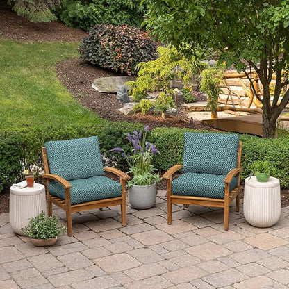 Arden Outdoor Plush Modern Tufted Blowfill Deep Seat Set, 24 x 24, Water Repellent, Fade Resistant, Deep Seat Bottom and Back Cushion for Chair and Sofa, Alana Tile