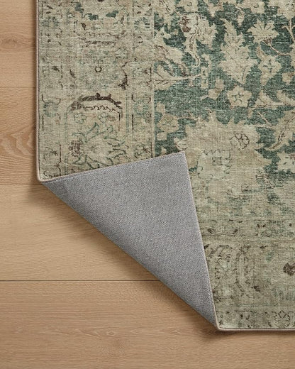 Loloi Magnolia Home by Joanna Gaines Sinclair Collection SIN-05 Jade/Sand 2'-3" x 3'-9", .25" Pile Height, Machine Washable, Accent Rug