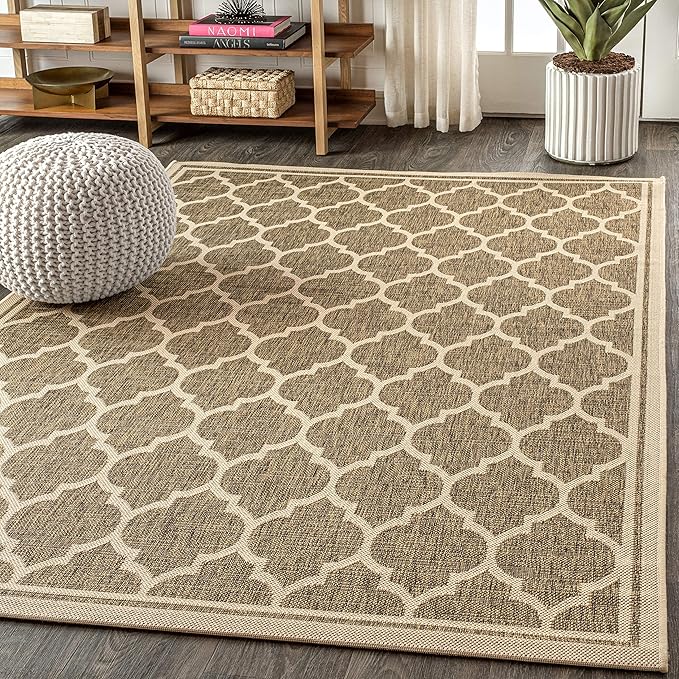 JONATHAN Y Moroccan Trellis Indoor Outdoor Area Rug 10X14 Brown/Beige, Trebol Textured Weave for Backyard, Patio, Porch, Easy-Cleaning, High Traffic, Pet-Friendly, Non-Shedding (SMB109A-14)