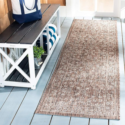 SAFAVIEH Washable Rug Outdoor Courtyard Collection - 2'3" x 10' Runner, Brown & Ivory, Non-Shedding & Easy Cleaning, Ideal for Patio, Entryway, Mudroom, Hallway, Kitchen (CY8680-36321)
