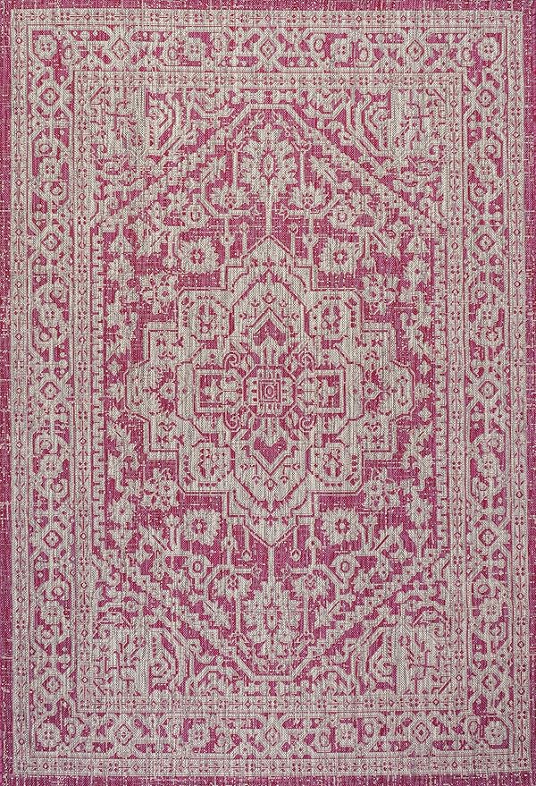 JONATHAN Y Medallion Weave Indoor Outdoor Area Rug 9X12 Fuchsia/Light Gray, Sinjuri Textured for Backyard, Patio, Porch, Easy-Cleaning, High Traffic, Pet-Friendly, Non-Shedding (SMB101G-9)