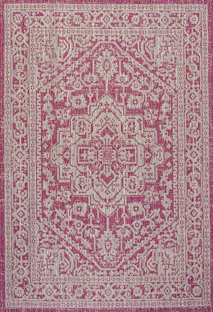 JONATHAN Y Medallion Weave Indoor Outdoor Area Rug 9X12 Fuchsia/Light Gray, Sinjuri Textured for Backyard, Patio, Porch, Easy-Cleaning, High Traffic, Pet-Friendly, Non-Shedding (SMB101G-9)