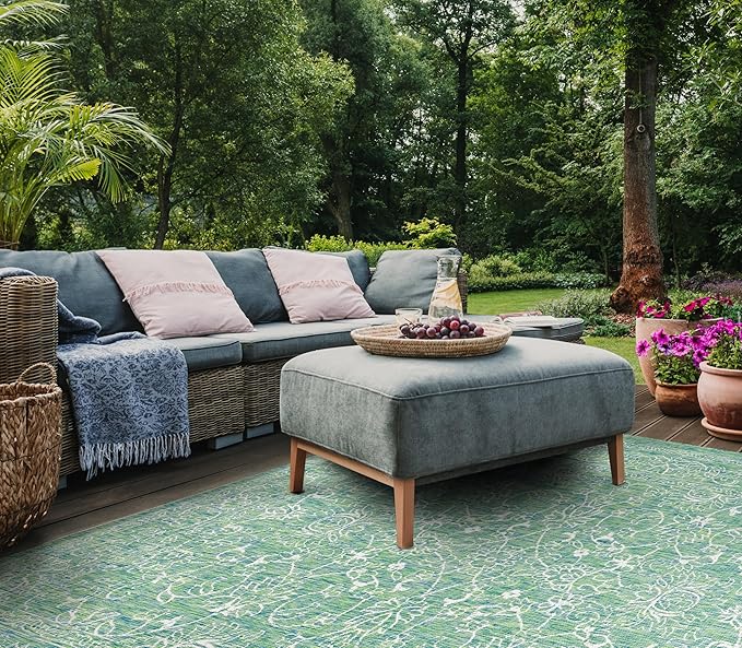 SAFAVIEH Washable Rug Outdoor Courtyard Collection - 2'3" x 14' Runner, Green & Ivory, Non-Shedding & Easy Cleaning, Ideal for Patio, Entryway, Mudroom, Hallway, Kitchen (CY8680-55721)