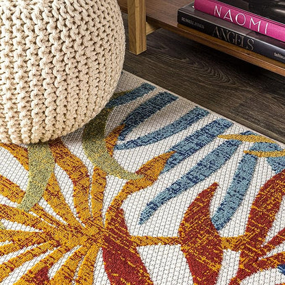 JONATHAN Y Tropics Palm Leaves Indoor Outdoor Round Area Rug 5 Ft Cream/Orange, Boho for Backyard, Patio, Porch, Easy-Cleaning, High Traffic, Pet-Friendly, Non-Shedding (AMC100B-5R)