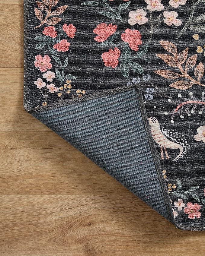 Loloi Rifle Paper Co. Maison Collection MAO-04 Tuileries Black 3'-0" x 3'-0" Round, .19" Pile Height, Accent Rug
