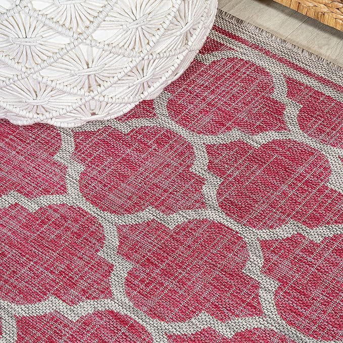 JONATHAN Y Moroccan Trellis Indoor Outdoor Runner Rug 2X10 Fuchsia/Light Gray, Trebol Textured Weave for Backyard, Patio, Porch, Easy-Cleaning, High Traffic, Pet-Friendly, Non-Shedding (SMB109H-210)