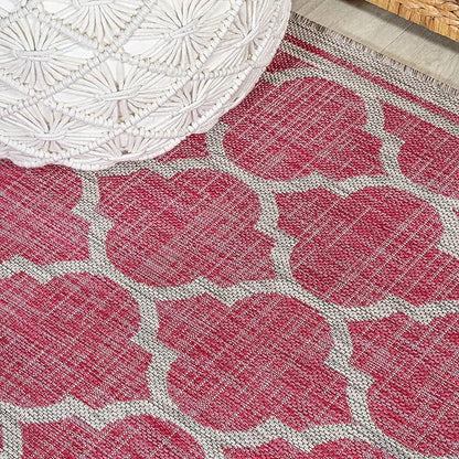 JONATHAN Y Moroccan Trellis Indoor Outdoor Runner Rug 2X10 Fuchsia/Light Gray, Trebol Textured Weave for Backyard, Patio, Porch, Easy-Cleaning, High Traffic, Pet-Friendly, Non-Shedding (SMB109H-210)