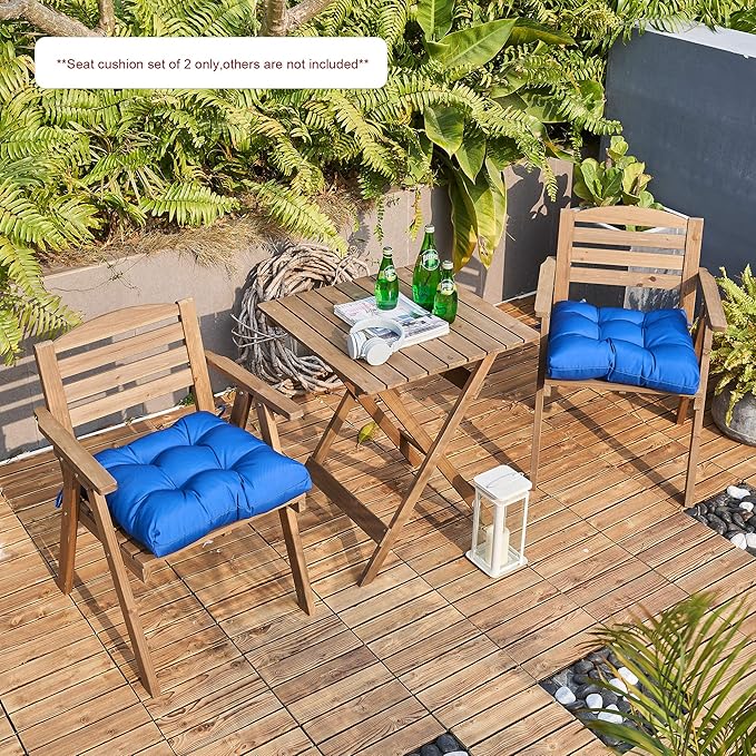 ARTPLANT Outdoor Dinning Seat Pads Cushions with Tie 19"x19"x4",Square Wicker Outdoor Tufted Chair Cushion,Set of 2,Navy Blue