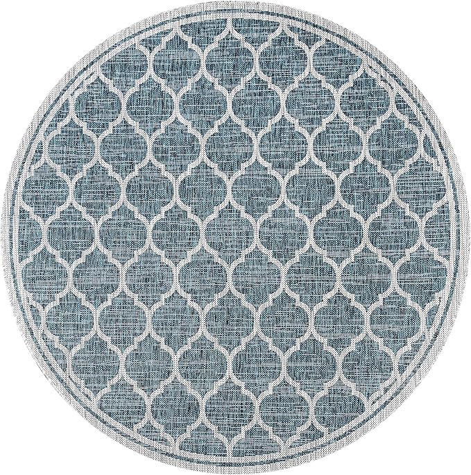 JONATHAN Y Moroccan Trellis Indoor Outdoor Round Area Rug 6 Ft Teal/Gray, Trebol Textured Weave for Backyard, Patio, Porch, Easy-Cleaning, High Traffic, Pet-Friendly, Non-Shedding (SMB109E-6R)