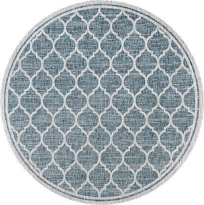 JONATHAN Y Moroccan Trellis Indoor Outdoor Round Area Rug 6 Ft Teal/Gray, Trebol Textured Weave for Backyard, Patio, Porch, Easy-Cleaning, High Traffic, Pet-Friendly, Non-Shedding (SMB109E-6R)