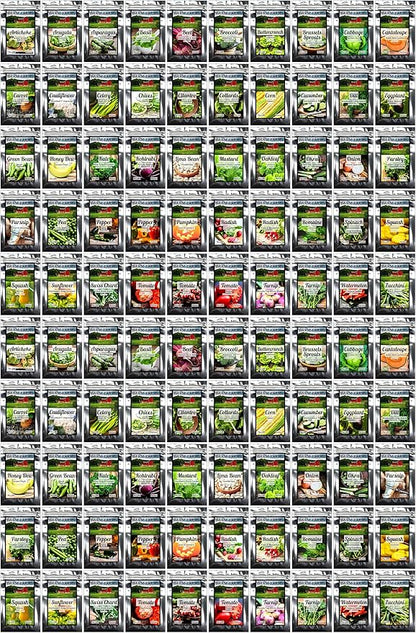 B&KM Farms 100,000+ Heirloom Survival Seed Kit | 50+ Non-GMO Vegetable & Fruit Varieties | 100 Seed Packets | 5-15 Year Food Storage | Weatherproof Bucket for A Sustainable, Self-Sufficient Garden
