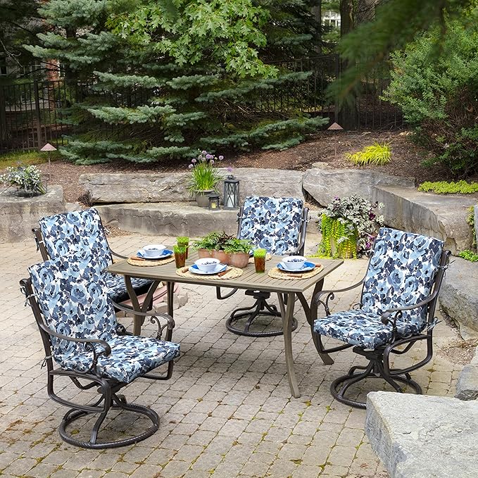 Arden 2-Pack Outdoor Patio Dining Chair Cushion, 20x44, Rain-Proof Seat Pad, Fade-Resistant Outdoor Cushion Blue Garden Floral