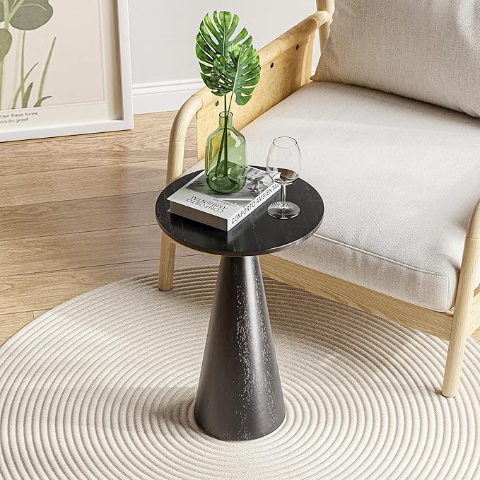 COZAYH Farmhouse Pedestal Small End Table Round Martini Table Wood Plant Stand Rustic Drink Table for Small Space Living Room, Bedroom, Black