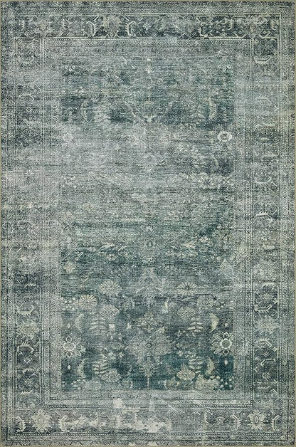 Loloi Magnolia Home by Joanna Gaines Banks Collection BAN-03 Blue/Lagoon 7'-6" x 9'-6", .13" Pile Height, Machine Washable, Area Rug