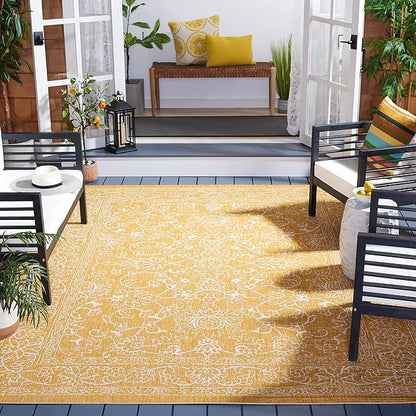SAFAVIEH Courtyard Collection 6'7" x 9'6" Gold/Ivory CY8680 Indoor/ Outside Waterproof Easy cleansingPatio Backyard Mudroom Area Mat