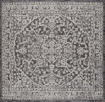 JONATHAN Y Boho Medallion Indoor Outdoor Square Area Rug 6X6 Black/Gray, Malta Textured Weave for Backyard, Patio, Porch, Easy-Cleaning, High Traffic, Pet-Friendly, Non-Shedding (SMB104C-6SQ)