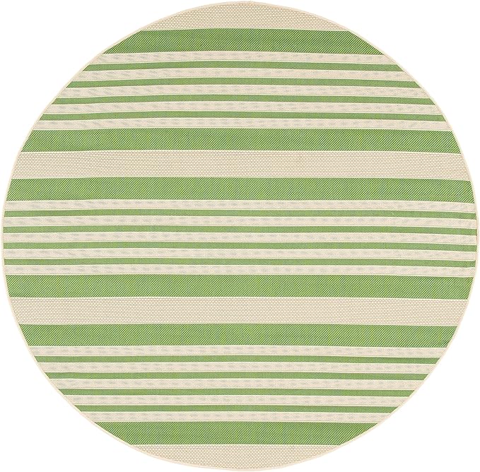 SAFAVIEH Washable Rug Outdoor Courtyard Collection - 6'7" Round, Green & Beige, Non-Shedding & Easy Cleaning, Ideal for Patio, Backyard, Mudroom (CY6062-244)