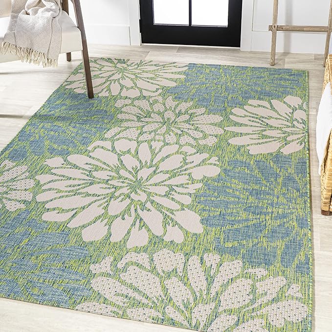 JONATHAN Y Floral Textured Weave Indoor Outdoor Area Rug 6X9 Cream/Green, Zinnia Modern for Backyard, Patio, Porch, Easy-Cleaning, High Traffic, Pet-Friendly, Non-Shedding (SMB110D-6)